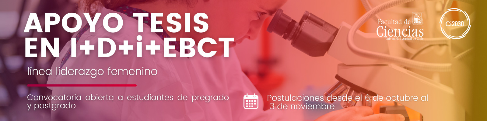 Ci2030 abre postulaciones para apoyar tesis I+D+i+ebct en línea de liderazgo femenino de estudiantes UACh